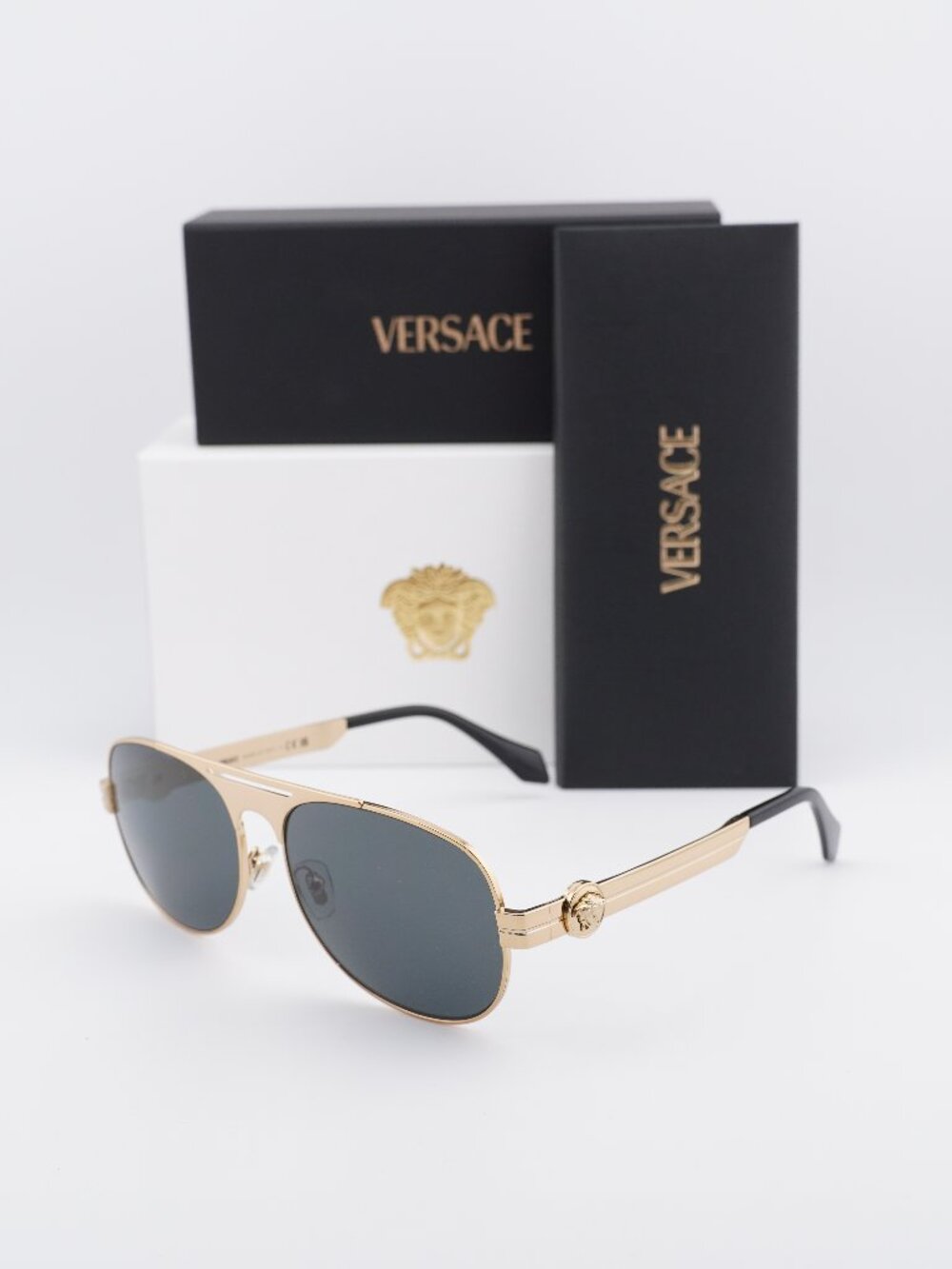 Versace VE2302 152387 Aviator Sunglasses – Gold / Grey
